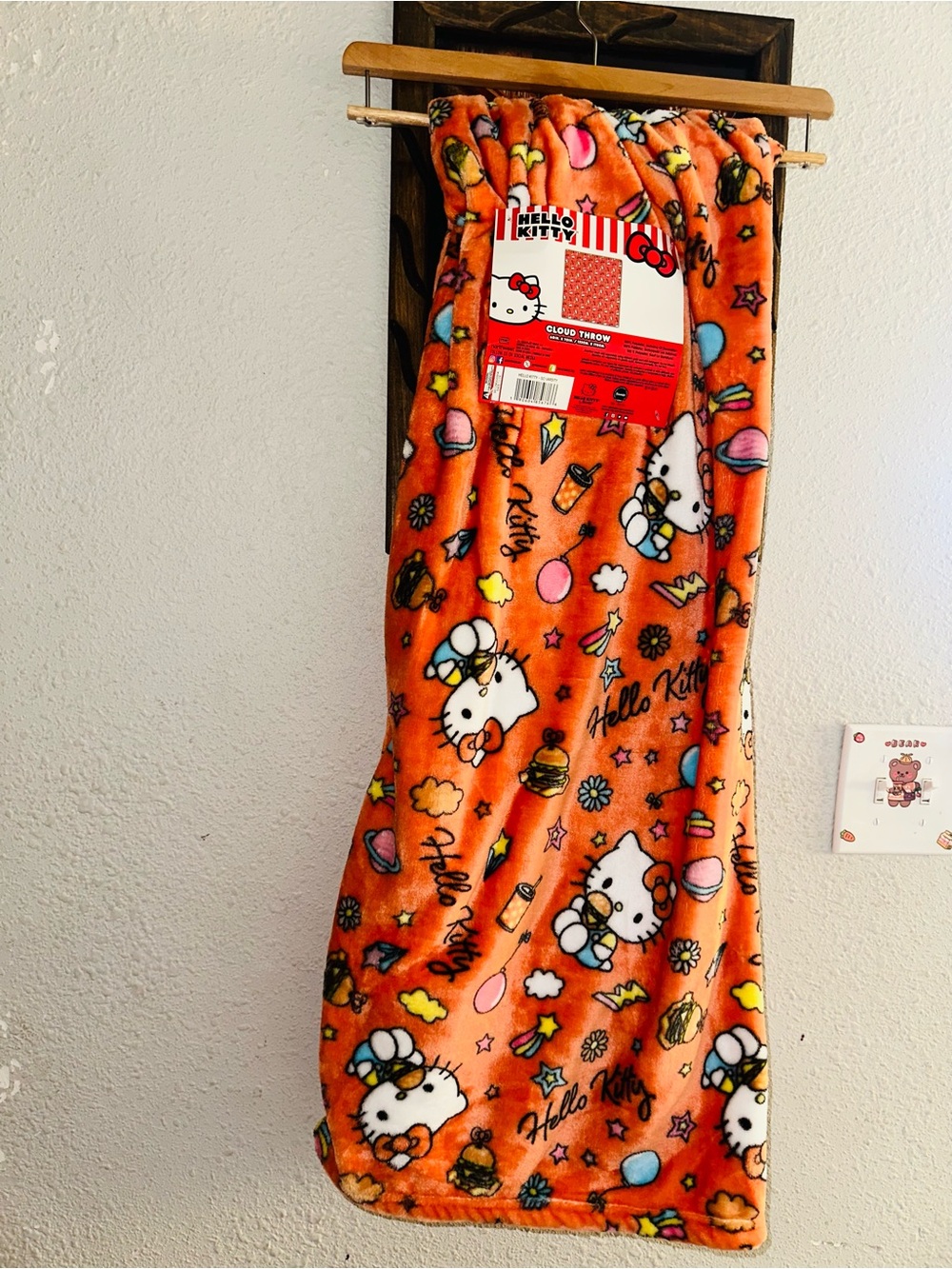 Hello Kitty Orange Plush Kids Throw Blanket with Colorful Print